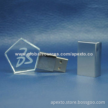 Crystal USB Stick, Customized Packaging Types/Logos Accepted, 256MB to 32GB Capacity